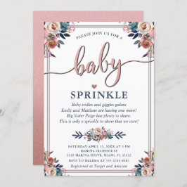 Navy Pink Floral Gender Neutral Baby Sprinkle Gedi Einladung