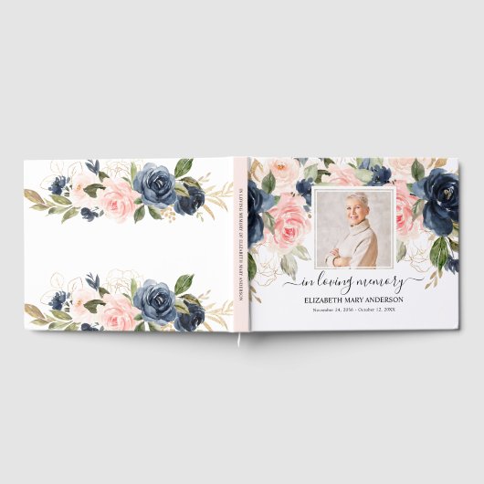 Navy Pink Foto Beileid Beerdigung Wasserfarbe Gästebuch (Voll)