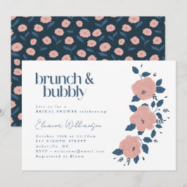 Navy Pink Garden Blume Brunch Bubbly Dusche Einladung