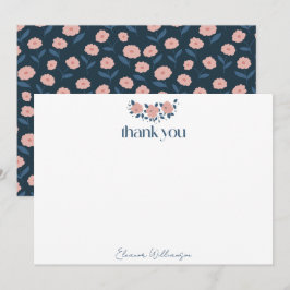 Navy Pink Garden Blume Custom Brautparty Dankeskarte