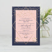 Navy Pink Gold Confetti Border Bat Mitzvah Einladung (Stehend Vorderseite)