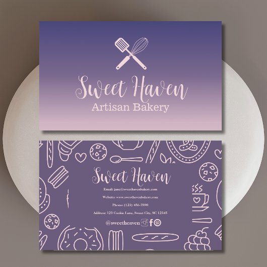 Navy Pink Gradient Cooking Utensiy Bäckerei Visitenkarte