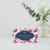 Navy Pink Modernes Mohnmuster Monogramm Visitenkarte (Stehend Vorderseite)