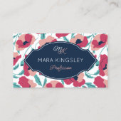 Navy Pink Modernes Mohnmuster Monogramm Visitenkarte (Vorderseite)