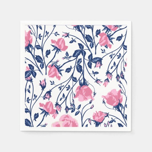Navy & Pink Rose Blume Printing Serviette (Vorderseite)