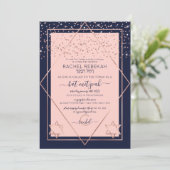 Navy Pink Rose Gold Confetti Border Bat Mitzvah Einladung (Stehend Vorderseite)