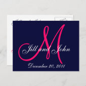 Navy Pink Save the Date Custom Monogram Postcards Ankündigungspostkarte (Vorne/Hinten)