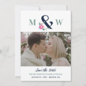 Navy Pink Schönes Blumenambiente und Foto Save The Date (Vorderseite)