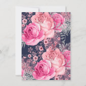 Navy Pink & Silver Floral Baby Dusche Einladung (Rückseite)