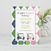 Navy & Pink Split Raute Golf Party Einladungen (Stehend Vorderseite)