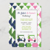 Navy & Pink Split Raute Golf Party Einladungen (Vorne/Hinten)