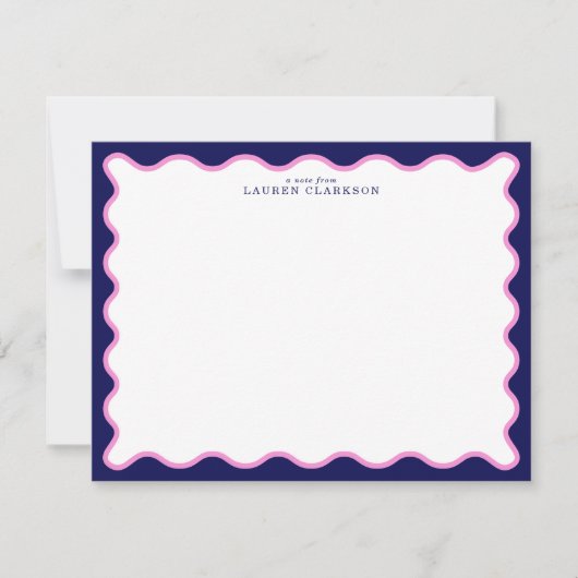 Navy Pink Striped Wavy Frame Note Card Einladung (Vorderseite)