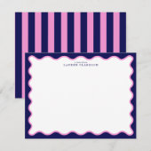 Navy Pink Striped Wavy Frame Note Card Einladung (Vorne/Hinten)