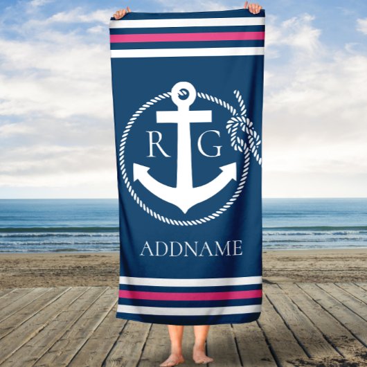 Navy Pink Stripes Anker Rope Custom Bath Handtuch Badehandtuch