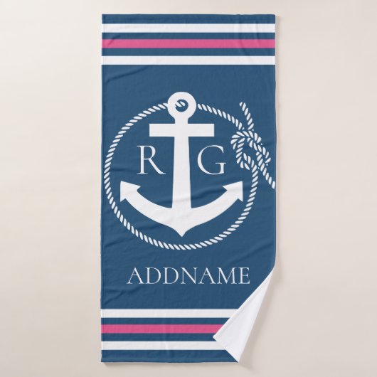 Navy Pink Stripes Anker Rope Custom Bath Handtuch Badehandtuch (Badehandtuch)