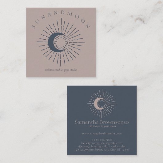 Navy Pink Sun Moon Spirituelle Solarenergie Quadratische Visitenkarte (Vorne/Hinten)