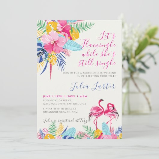 Navy Pink Tropical Wild Forest Junggeselinnen-Absc Einladung (Stehend Vorderseite)