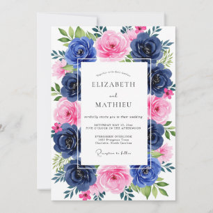 Navy Pink Üppige Sommerhochzeit Einladung