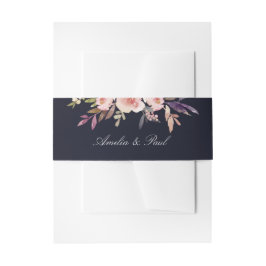 Navy Pink Watercolor Peonies Einladung Bauchband Einladungsbanderole