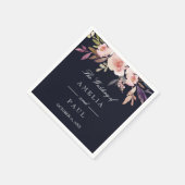 Navy Pink Watercolor Peonies Wedkin Napkin Serviette (Ecke)