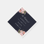Navy Pink Watercolor Peonies Wedkin Napkin Serviette (Ecke)