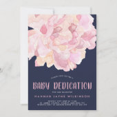Navy & Pink Watercolor Peony Baby Dedication Einladung (Vorderseite)