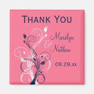 Navy Pink White Floral Gastgeschenk Hochzeit Magne Magnet