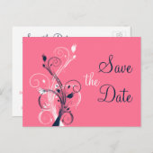 Navy Pink White Floral Save the Date Post Card Ankündigungspostkarte (Vorne/Hinten)