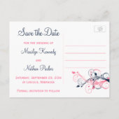 Navy Pink White Floral Save the Date Post Card Ankündigungspostkarte (Rückseite)