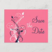 Navy Pink White Floral Save the Date Post Card Ankündigungspostkarte (Vorderseite)