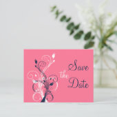 Navy Pink White Floral Save the Date Post Card Ankündigungspostkarte (Stehend Vorderseite)