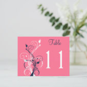 Navy Pink White Floral Tischnummer Postcard (Stehend Vorderseite)