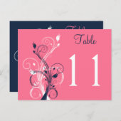 Navy Pink White Floral Tischnummer Postcard (Vorne/Hinten)