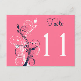 Navy Pink White Floral Tischnummer Postcard