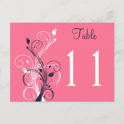 Navy Pink White Floral Tischnummer Postcard (Vorderseite)