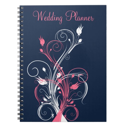Navy Pink White Floral Wedding Planner Notebook Notizblock (Vorderseite)