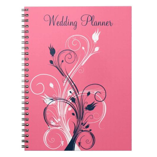 Navy Pink White Floral Wedding Planner Notebook Notizblock (Vorderseite)