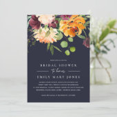 NAVY PINK YELLOW ORANGE FLORAL BUNCH BRAUTPARTY EINLADUNG (Stehend Vorderseite)