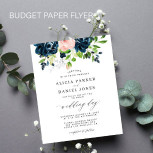 Navy-pinke elegante Blumen-Hochzeitseinladung zum Flyer