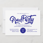 Navy-Pinseltypografie-Polka-Dots-Graduierungsparty Einladung (Vorderseite)
