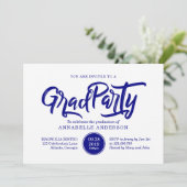 Navy-Pinseltypografie-Polka-Dots-Graduierungsparty Einladung (Stehend Vorderseite)