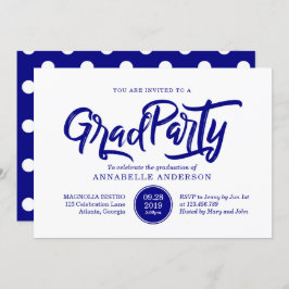 Navy-Pinseltypografie-Polka-Dots-Graduierungsparty Einladung