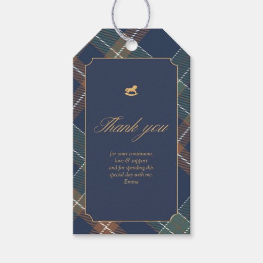 Navy Plaid Baby Shower Favor Tag Geschenkanhänger (Vorderseite)