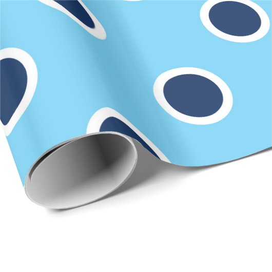 Navy Polka Dot Muster auf Light Blue Gift Wrap Geschenkpapier (Rolleneckpunkt)