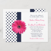 Navy Polka Dot Pink Daisy Wedding Einladung (Vorne/Hinten)