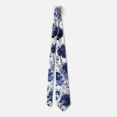 Navy Poppy & Peony Garden Wedding Neck Tie Krawatte (Rückseite)