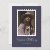 Navy Postage Stamp photo Graduation Announcement Einladung (Vorderseite)