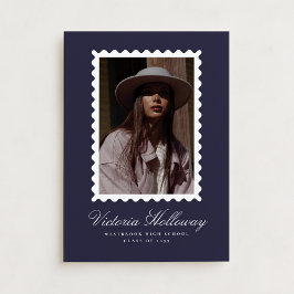 Navy Postage Stamp photo Graduation Announcement Einladung
