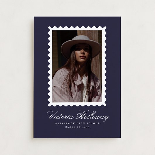 Navy Postage Stamp photo Graduation Announcement Einladung