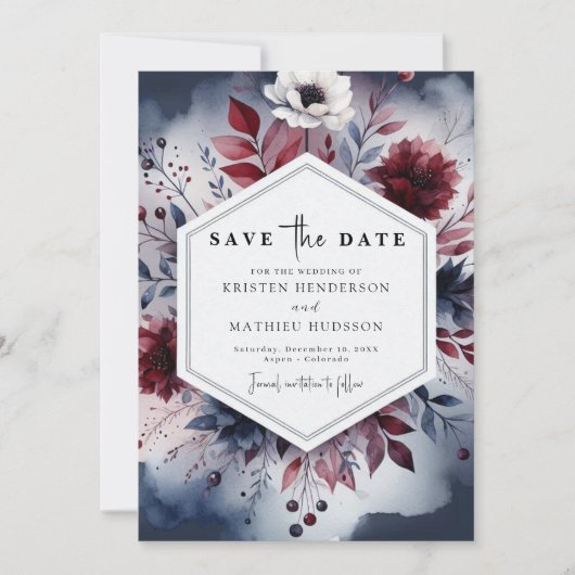 Navy Printable Burgundy Save The Date (Vorderseite)